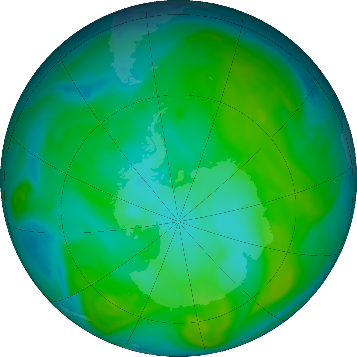 Antarctic ozone map for 12 January 2020